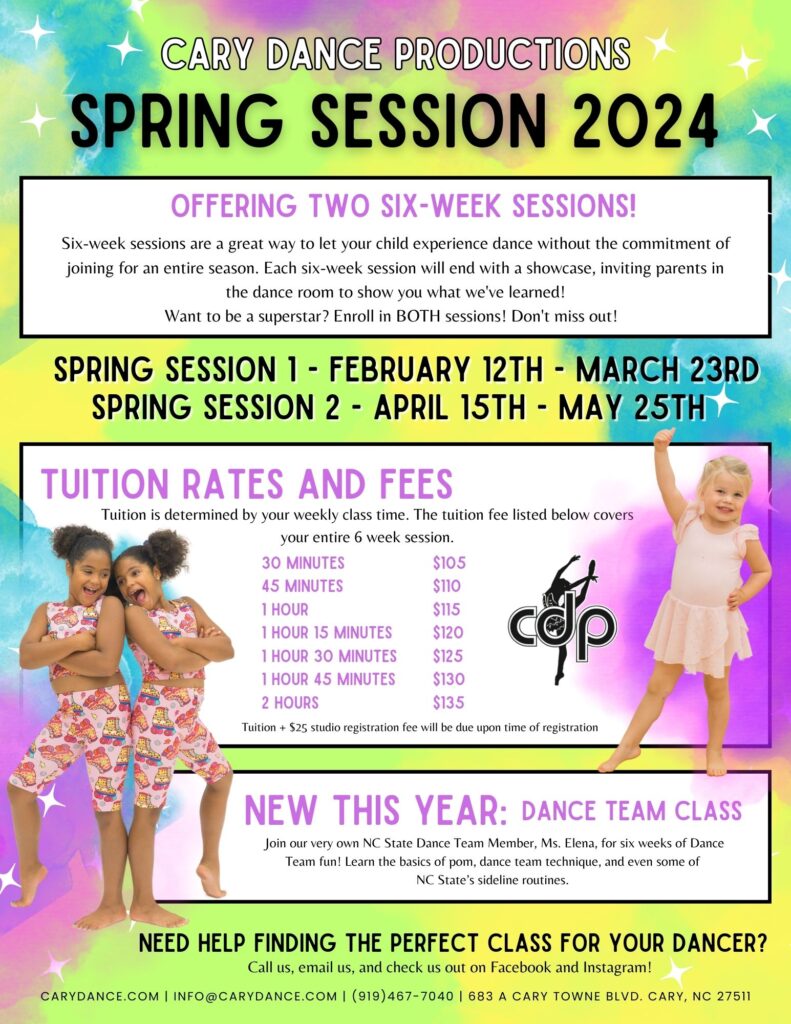 Non-performing and low commitment children's dance class tuition rates and fees breakdown for month of February and month of April.